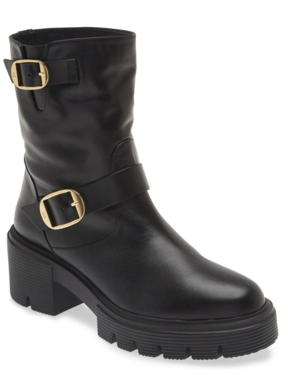 Stuart Weitzman Soho Moto Bootie Women's Leather Platform Boots Black Size 8.5